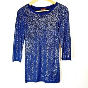 Chan Luu Blue All Over Sequin Long Sleeve Sweater Pullover Woman’s Medium EUC